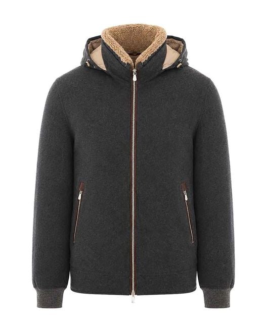 Brunello Cucinelli Black Hooded Bomber for men