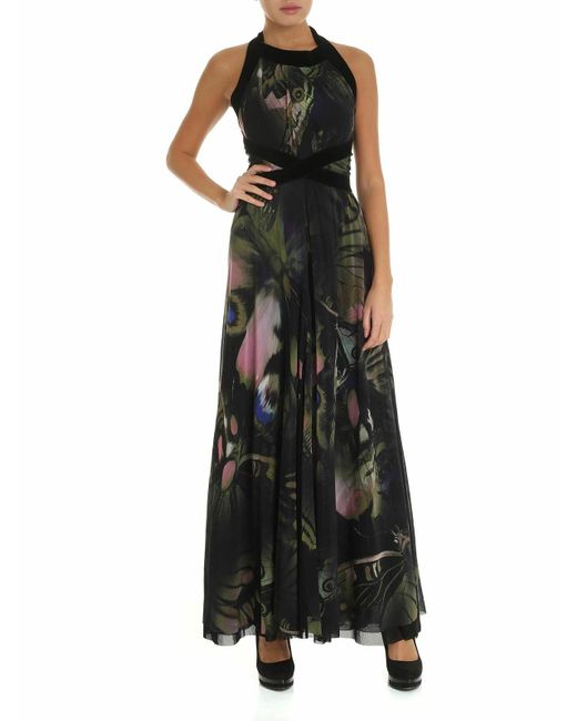 Fuzzi Black Butterfly Printed Tulle Dress