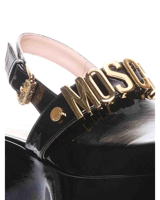 Moschino Black Maxi Lettering Wedge Mules