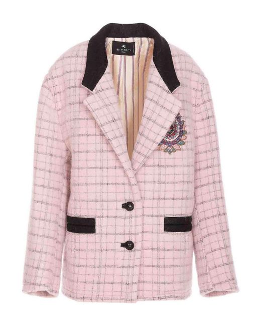 Etro Pink Embroidered Check Heavy Jacket