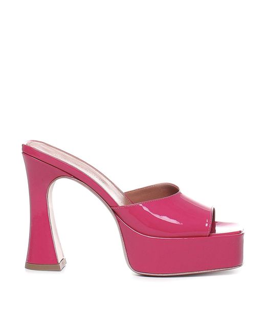 Giuliano Galiano Pink Charlie Mules In Patent Leather