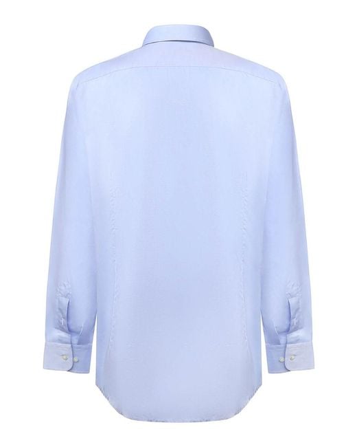 Etro Blue Cotton Shirt With Logo Embroidery for men