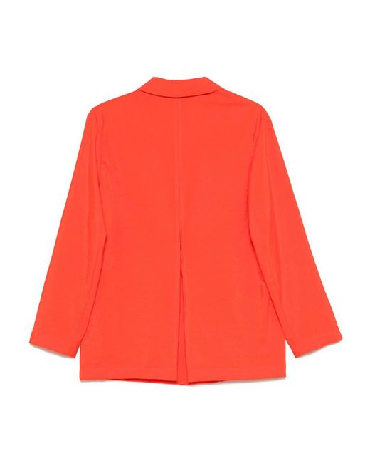 Alysi Red Silk Blend Single-Breasted Blazer Jacket