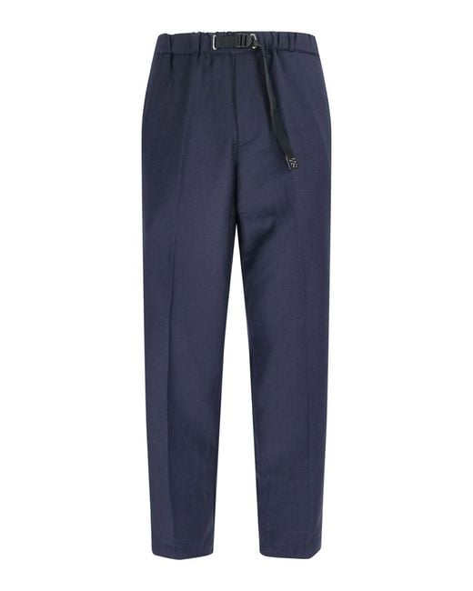 White Sand Blue Wool Blend Trousers for men