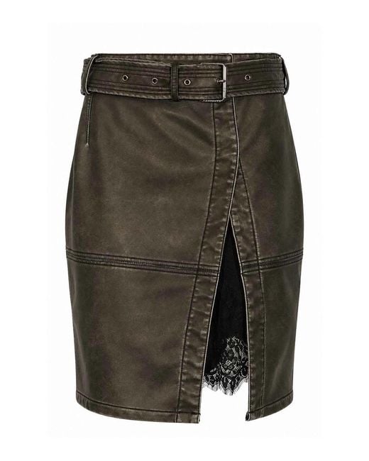 Pinko Green Godezia Leather Effect Knee-Length Skirt