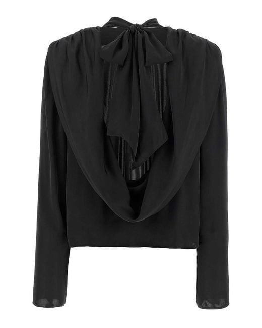 ROTATE BIRGER CHRISTENSEN Black Satin Drapy Back Top