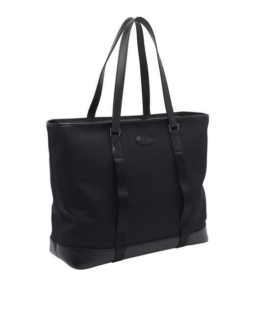 Tod's Black Shopping Bag Fabric And Leather