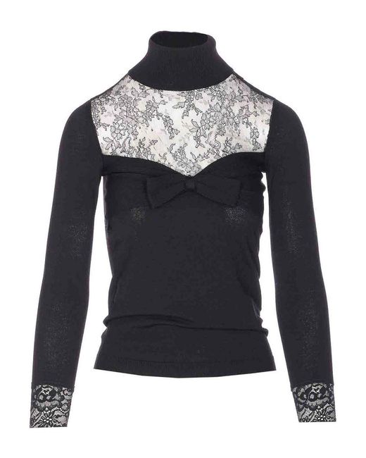 Valentino Garavani Black Wool Lace Detail Sweater