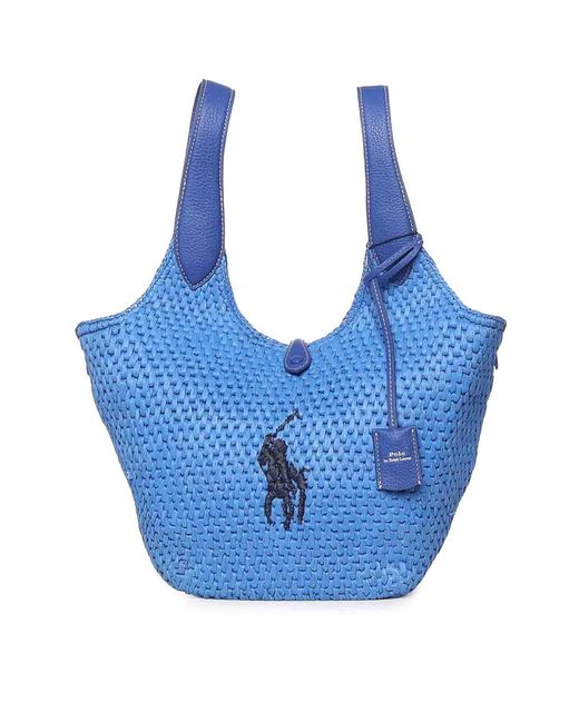 Polo Ralph Lauren Blue Raffia And Viscose Tote Bag