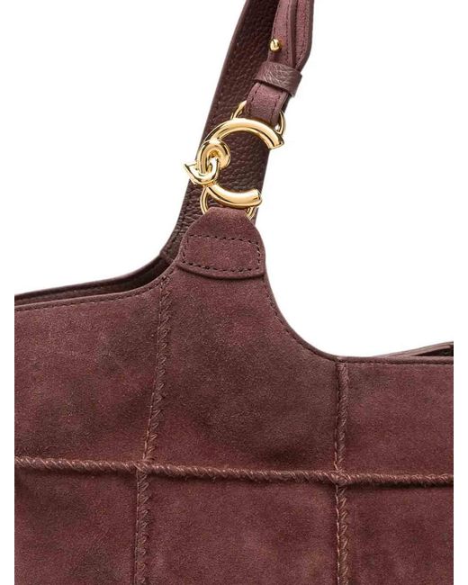 Coccinelle Purple Handbag Check Sueembro/Grale Berry/Berry