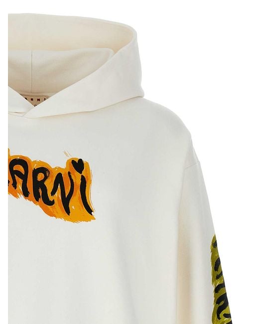 Marni White Logo Print Hoodie for men