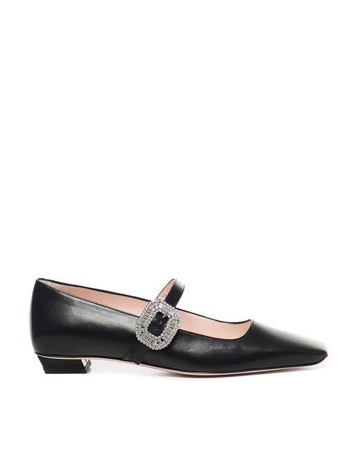 Roger Vivier Black Belle Vivier Leather Ballerinas