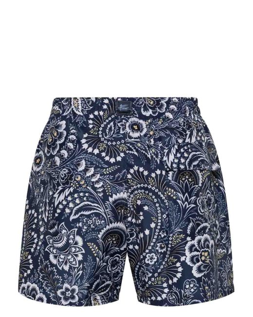 Etro Blue Paisley Print Swimsuit for men