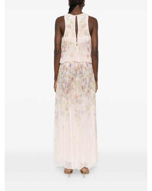 Twinset White Powder Long Dress With Floral Print