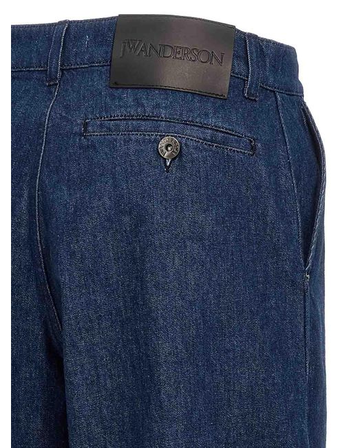 J.W. Anderson Blue Logo Grid Turn Up Workwear Jeans for men