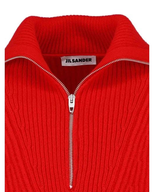 Jil Sander Red Zip-Up Sweater for men