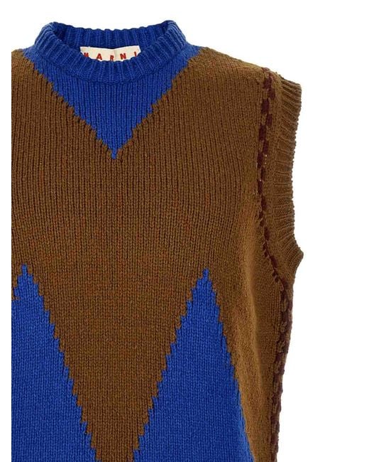 Marni Blue M-Shaped Intarsia Vest for men
