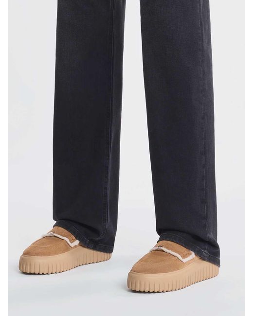 Hogan Brown H-Stripes Sabot Fur