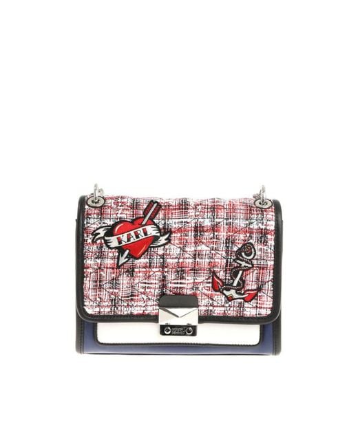 Karl Lagerfeld Red Leather Tweed Bag