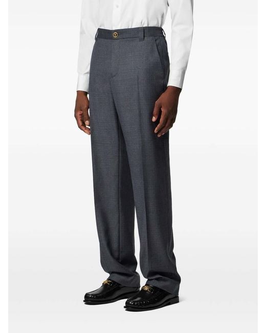 Versace Blue Micro-Checked Wool Jogger Trousers for men
