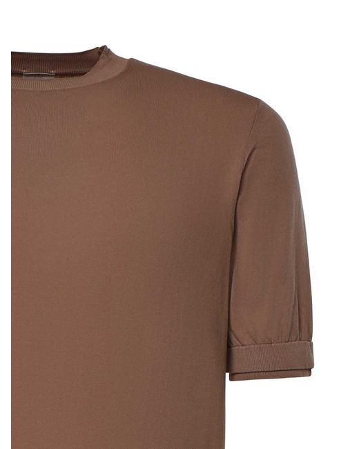 Eleventy Brown Cotton Crew-Neck Jumper for men