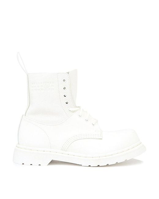 MM6 by Maison Martin Margiela White 1460 Lace-Up Ankle Boots