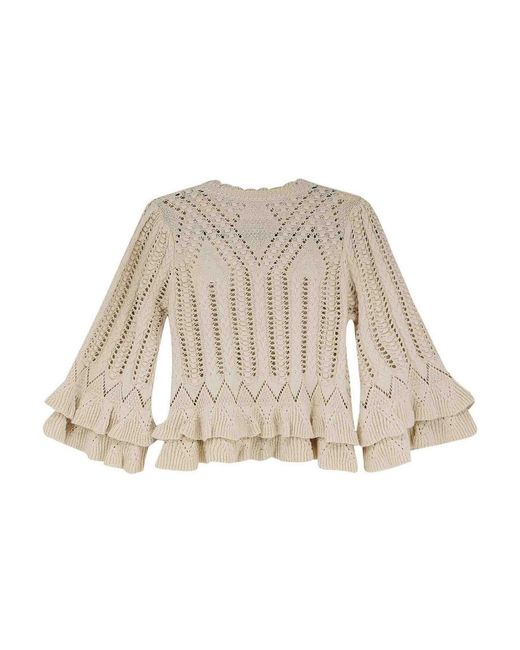 Isabel Marant Natural Frilly Cotton Sweater With Ruffles