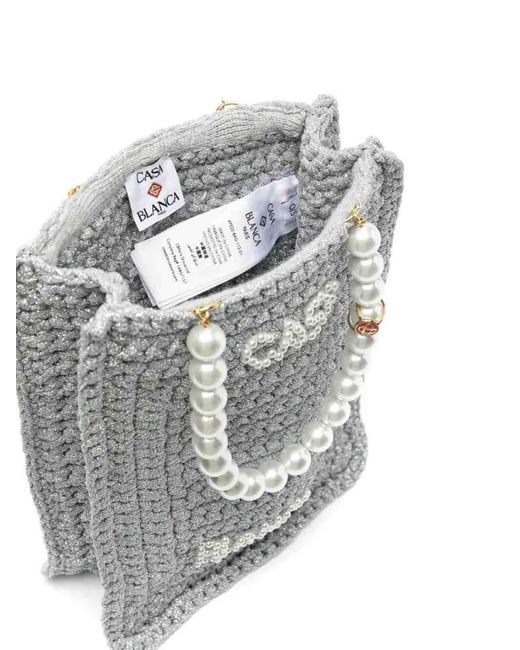 Casablanca White Pearl Mini Crochet Shopping Bag