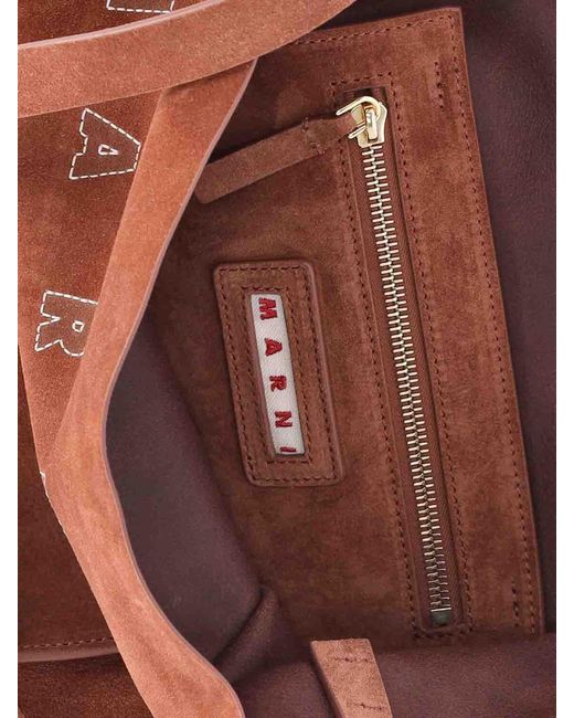 Marni Brown Suede Logo Tote Bag