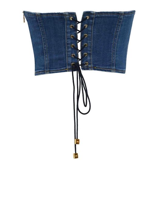 Elisabetta Franchi Blue Denim Bustier Top