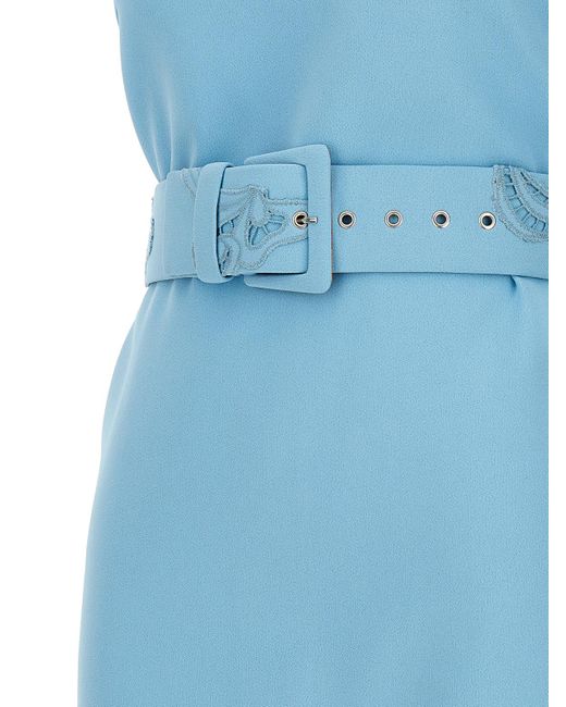 Ermanno Scervino Blue Lace-Detail Mini Dress With Round Neckline
