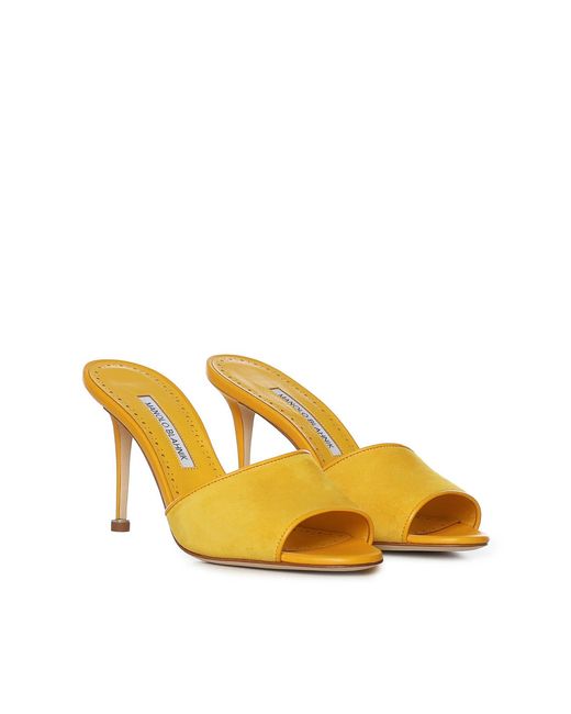 Manolo Blahnik Yellow Larache Suede Sandals