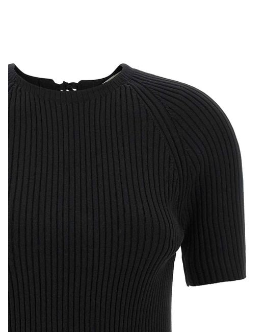 Tory Burch Black Ribbed Tie-Back Pullover