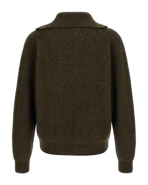 Jil Sander Green Half-Zip Sweater for men