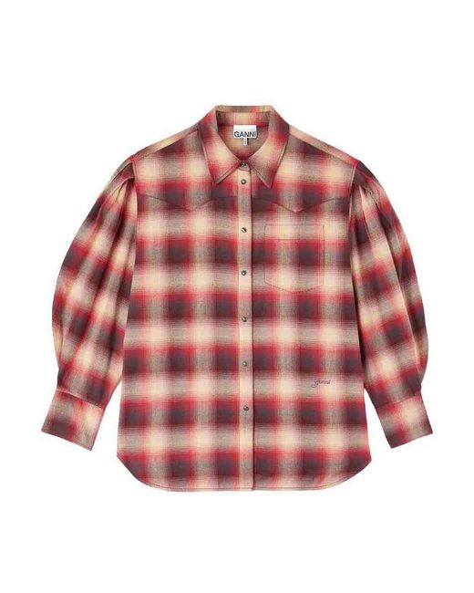 Ganni Red Flannel Check Shirt