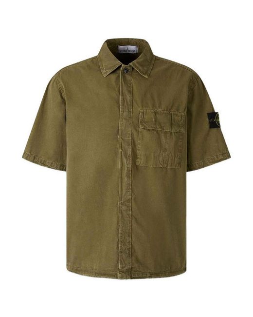 Stone Island Green Brushed Organic Cotton Canvas Shirt for men