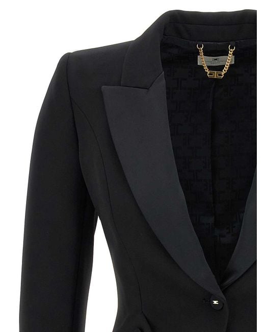 Elisabetta Franchi Black Lightweight Single-Breasted Tuxedo Blazer