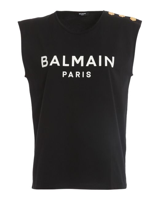 Balmain Black Bejewelled Button T-shirt