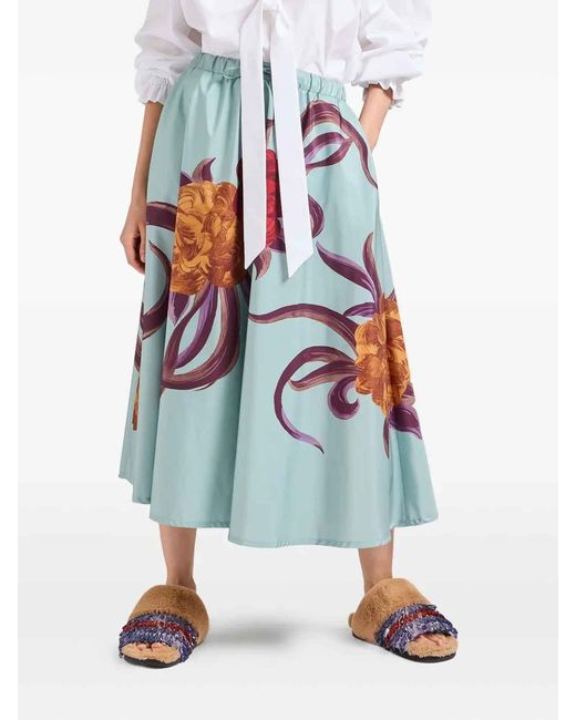 LaDoubleJ Blue Floral-Print Skirt