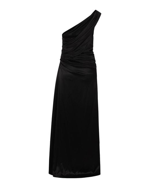 Nina Ricci Black Asymmetrical Draped Satin Long Dress