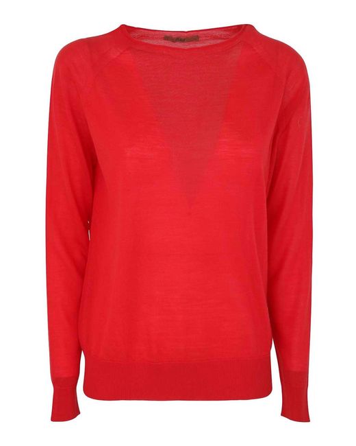 Nuur Red Boat Neck Sweater