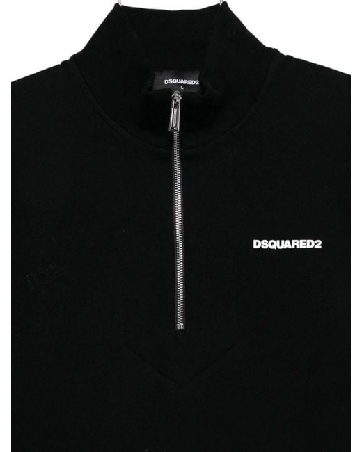DSquared² Black Half-Zip Sweatshirt With High Collar for men