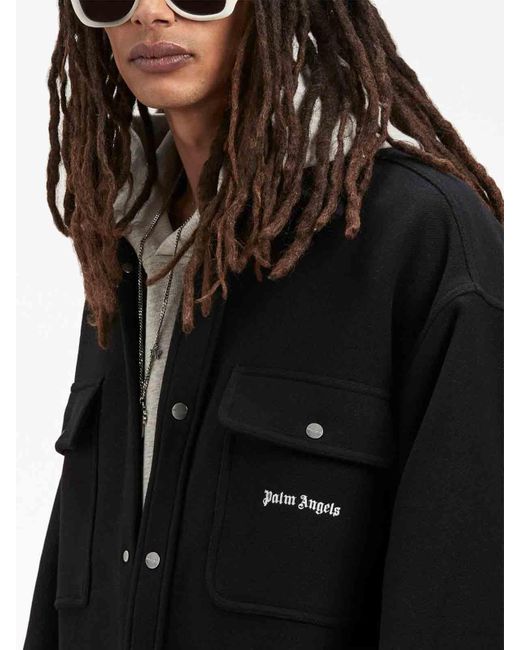 Palm Angels Black Back Logo Overshirt for men