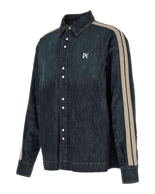 Palm Angels Blue 'Monogram Track' Shirt for men