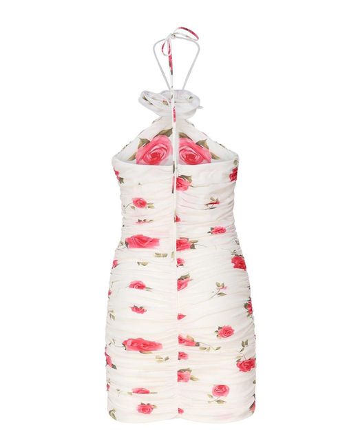 Magda Butrym White Wrap Dress With Ruched Floral Applique