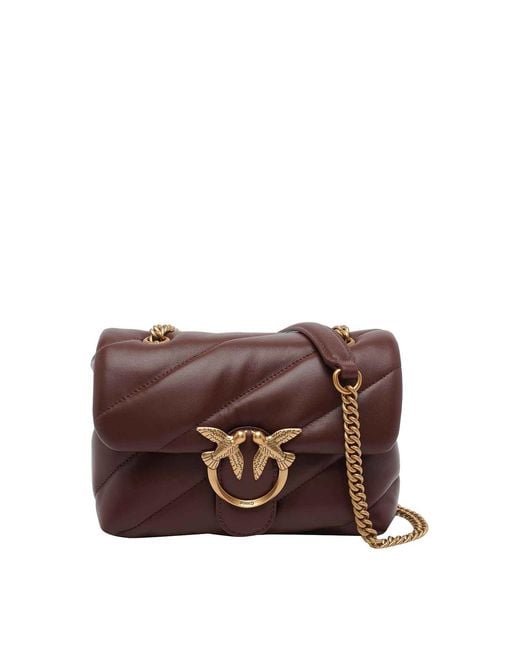 Pinko Brown Burgundy Love Mini Puffer Shoulder Bag