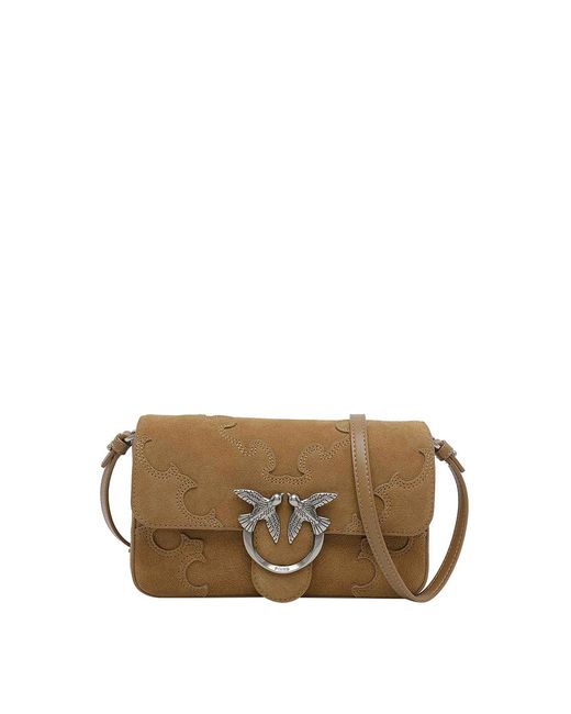 Pinko Brown Mini Love One Slouchy Crossbody Bag