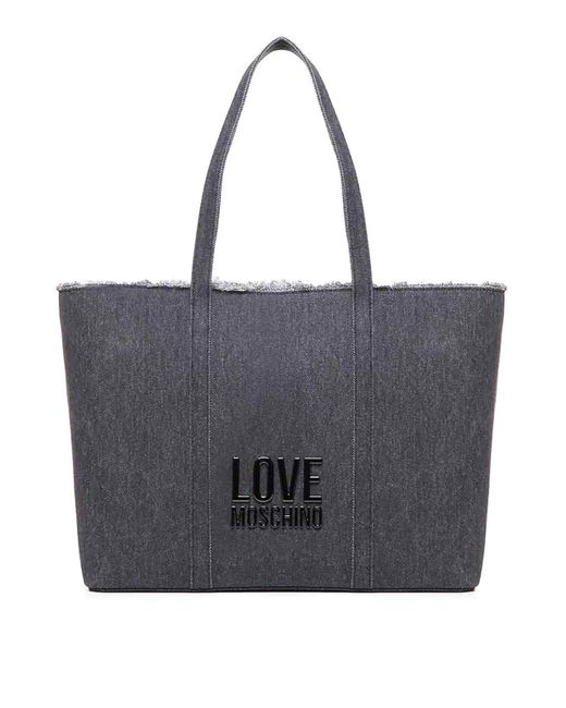 Love Moschino Black Denim Icon Cotton Shopper Bag