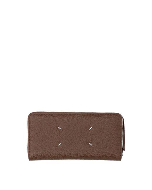 Maison Margiela Brown Four Stitches Zip Wallet