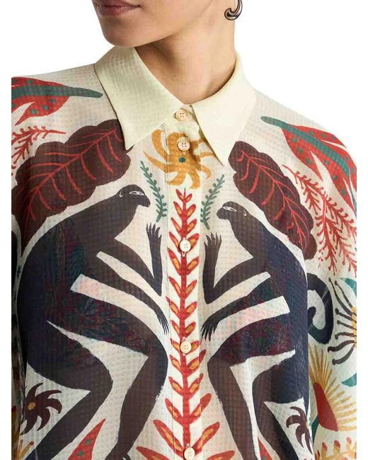 Etro White Shirt With Handkerchief Hem And Placed Print